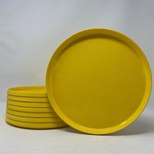 Vtg 70s Oblique by PMC‎ SET 8 Plates Yellow Melamine Lunch Dinner Size Stackable
